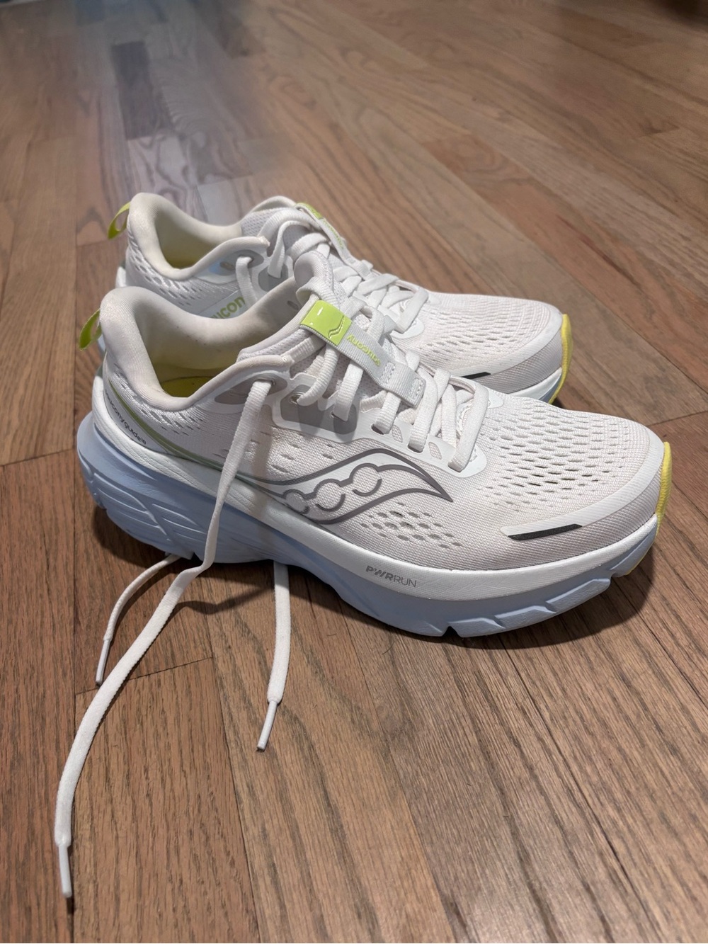 Saucony Women's White Running Sneakers with blue/lime Highlights